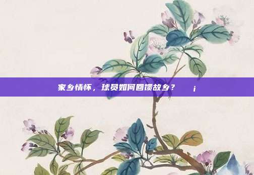 家乡情怀，球员如何回馈故乡？🏡